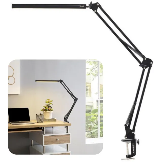 Spherite SMART bureaulamp LED dimbaar - 10 standen – 3 kleuren licht – bureaulamp met klem – Bureaulampen - Verstelbaar - inklapbaar - Spherite® Zwart