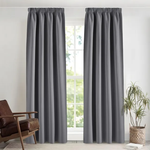 Ibenzoa Grijze verduisteringsgordijnen met plooiband voor rail, set van 2, H 245 x B 140 cm, thermisch, geluiddempend grijs