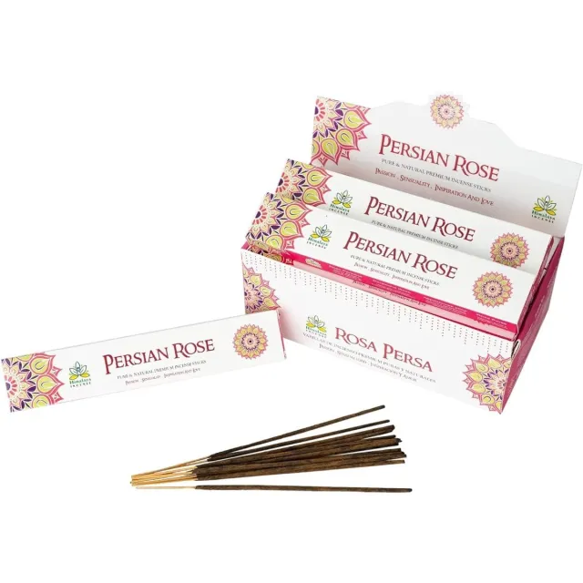 Himalaya Premium Perzische Rozengeur Wierookstokjes, 12 stuks (15 g per stuk) - Ideaal voor meditatie, yoga, gebed, ontspanning, een verfijnde bloemensfeer met Kajal Sticker Bruin