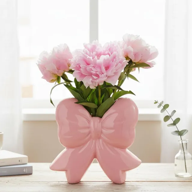 KCVV Vaas – Roze Vaas – Keramische Bloemenvaas – Decoratieve Vaas met Strikvorm en Gladde Afwerking