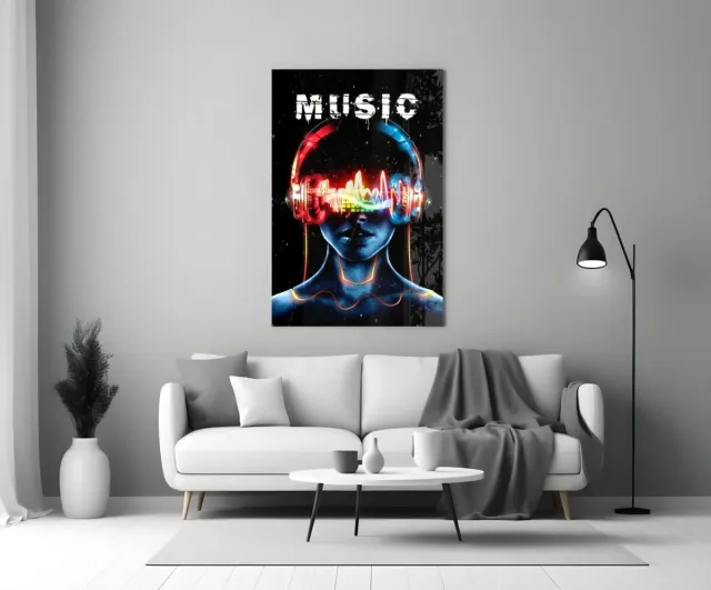 Insigne Art Glasschilderij – MUSIC – Neon Soundwave Kunst – Moderne Muziek Wanddecoratie - 110x70 cm Kleurrijk