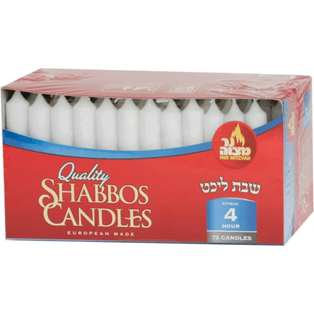 Ner European white shabbos candles 4 hour - Ner Mitzve