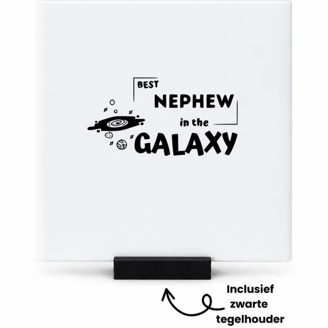 Hacebo Beste neef in het universum tegeltje met tegelhouder - Neef - Familie - tegeltjes met tekst - Cadeau - spreuktegels - 10.8x10.8 CM Wit