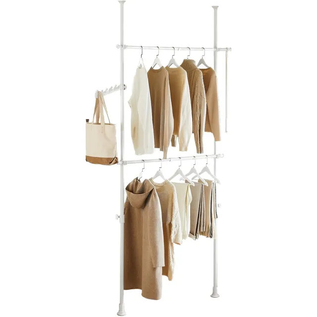 SoBuy Telescoop Kledingrek - Verstelbaar Opbergsysteem - Klerenrailsysteem - B(75–126) × H(200–295) cm, Wit, FRG109-II-W