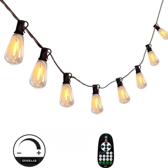 Lichtendirect LED Lichtsnoer Buiten 15m met 30 LED Lampen – IP65 Waterdicht- Dimbaar - Prikkabel – Terras & Tuinverlichting – Afstandsbediening