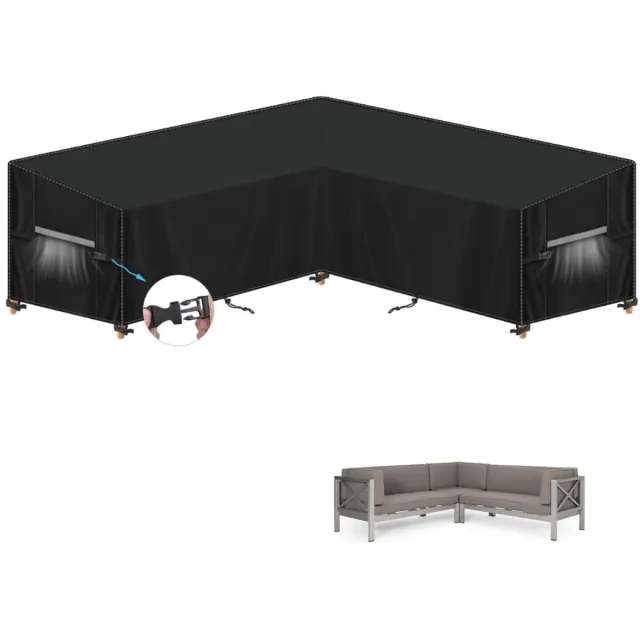 Famanu Beschermhoes voor tuinmeubelen, V-vorm, afdekzeil voor loungebank, waterdicht, anti-uv, 420D Oxford-stof, 235 x 235 x 90 x 80/60 cm zwart