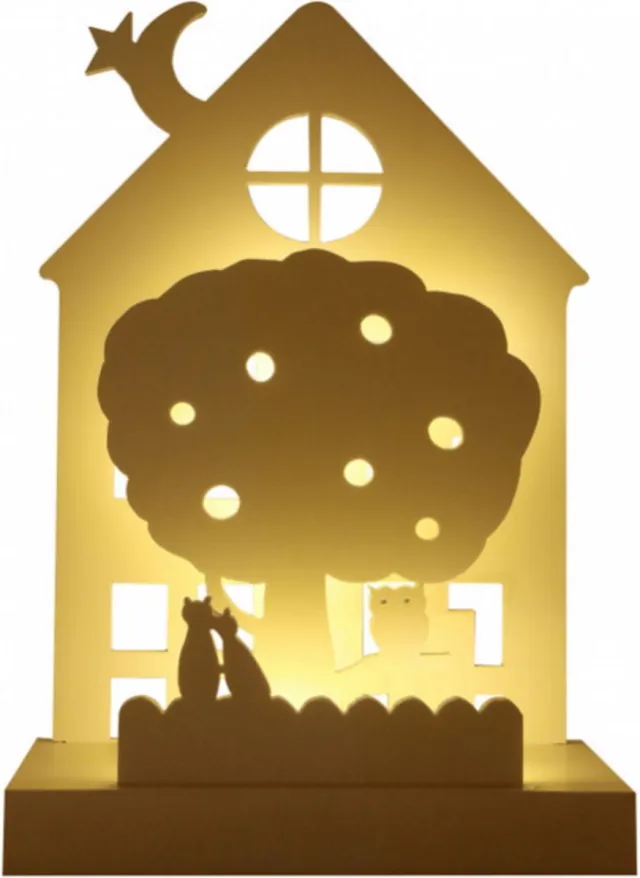 Wunders Houten Huisje Dieren Medium Nachtlamp WU3004 Wit boompje