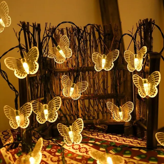 Huttutu Slingerlichten - Vlindervormige LED Zonne-energie Slingerlichten - 8 Verschillende Lichtstanden - Geschikt voor Tuin Terras Bruiloft en Feestdecoratie - Warm Licht - 7 Meter - 50 LED's
