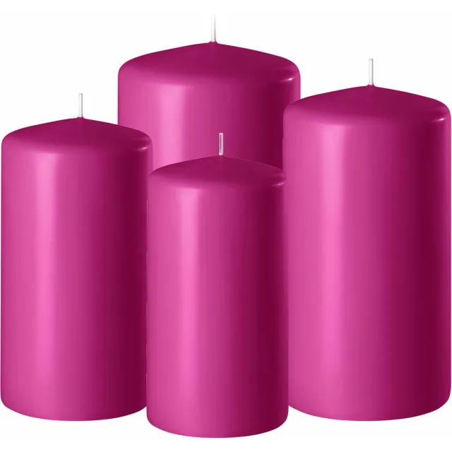 Enlightening Candles Set van 4x stuks fuchsia roze stompkaarsen 8-10-12-15 cm met diameter 6 cm - Sfeer kaarsen voor binnen