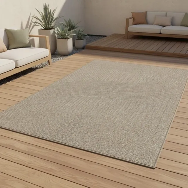 TapisTrend Designer tapijt Beige 120x170 cm Modern vloerkleed met sisal-look en geometrisch gebogen patroon, geschikt voor binnen- en buitengebruik, voor terras