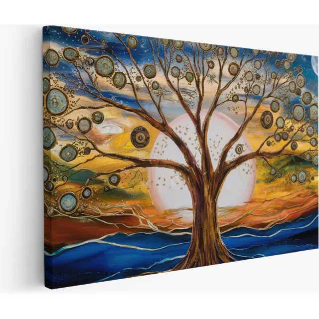 Saammp Muurcirkel Hout - Blauwe golf - Abstract kunstwerk - Ø 90 - Wandcirkel - Wanddecoratie Cirkel - Muurdecoratie Woonkamer - Slaapkamer decoratie - Rond Schilderij