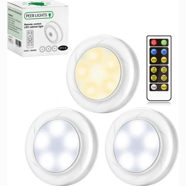 Peerlights 3-pack Draadloze ledlampjes met afstandbediening - Batterijen - Warm & Wit - Afstand bedienbaar Wit - Rond
