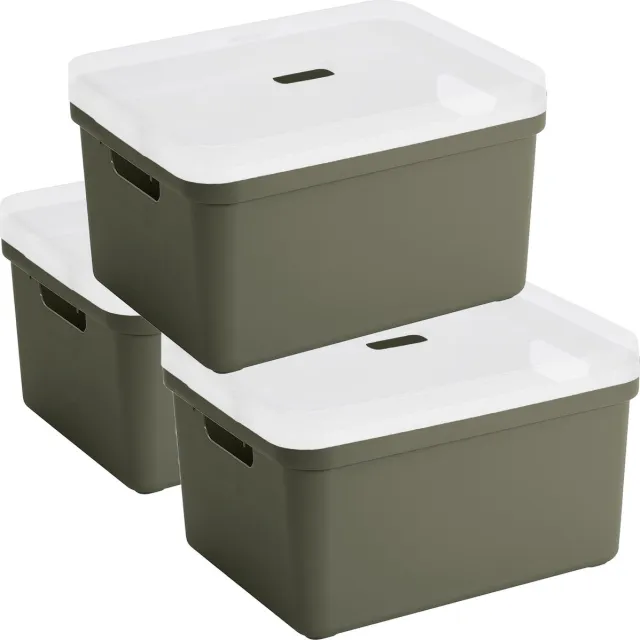 Sunware opbergbox - 3x stuks - 32 liter - donkergroen - kunststof - transparante deksel - 45x35x24 cm - Sigma serie