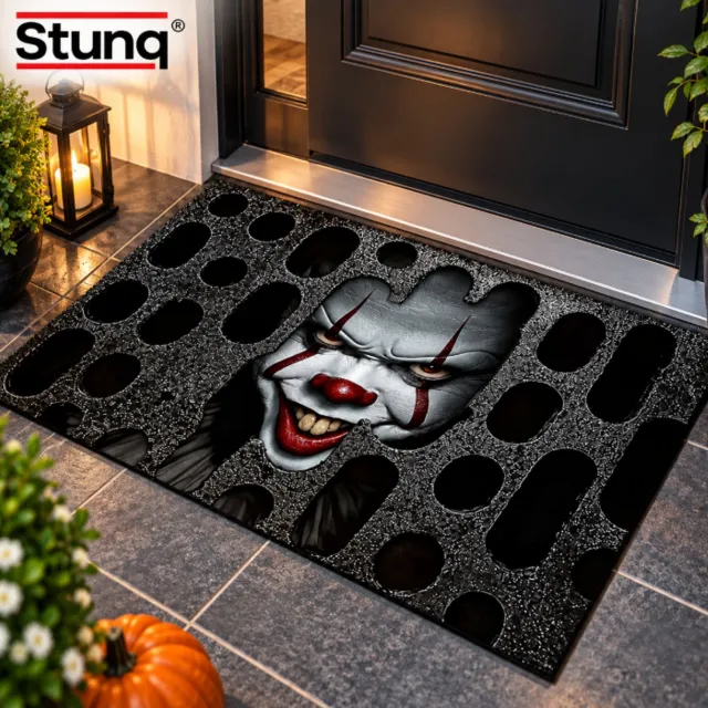 Stunq Halloween Deurmat 3D Illusie Gat - Antislip Vloermat Clown Zwart