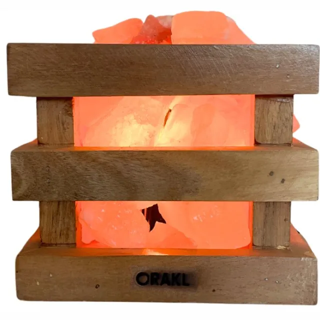 Orakl Dimbare Himalaya Zoutlamp Fira Vierkant – 3-4 KG – Tafellamp - Nachtlamp - Met Pure Zoutstenen Oranje