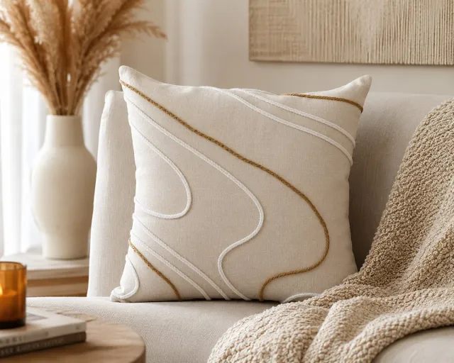 FERBELLA Lacia Sierkussen 45 x 45 cm – Modern Design met Touwdetails – Polykatoen – Crème