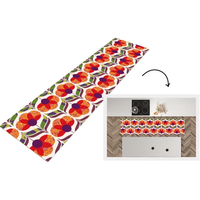 KitchenYeah Keukenloper - Keukenmat vinyl Retro - Flower Power - Vintage - Kleuren - Keukenmatten loper - Keuken vloerkleed tapijt