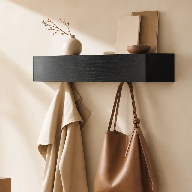 Arvioo A02 kapstok wand‑zwart‑88cm‑10 haken‑wandkapstok‑entree‑kledinghanger‑ruimtebesparend Zwart-A02