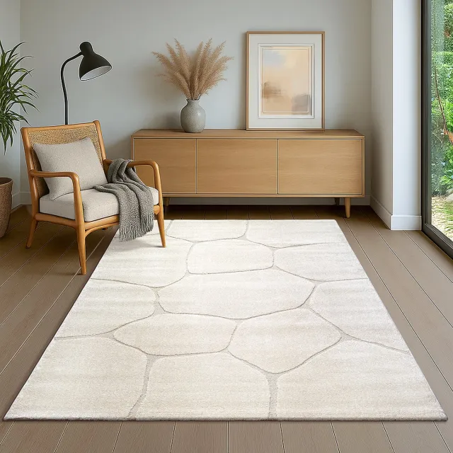 the carpet Everest – vloerkleed met moderne korte pool, hoog-laag effect, 3D-effect, hoge pooldichtheid en aangenaam zacht, steenlook, crème, 120 x 170 cm