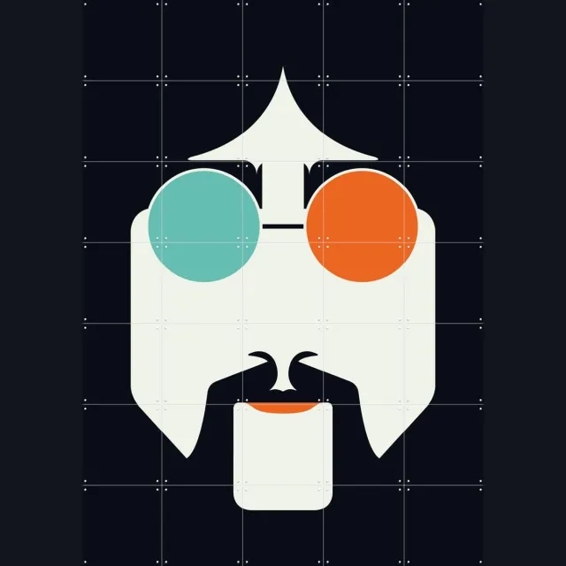 IXXI Lennon, Bo Lundberg - 100 x 140 cm - Grote wanddecoratie en posters - Grafisch Ontwerp, Vintage, Illustraties, Cartoonesk, Geometrische Kunst Zwart / Wit / Zwart en wit / Oranje