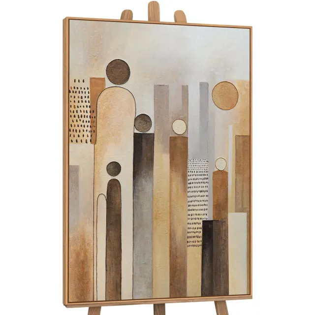 YS Canvas schilderij handgeschilderd city of figures abstract – YS-Art Gallery – Luxe wanddecoratie voor woonkamer – Modern schilderij voor slaapkamer en hal Wood