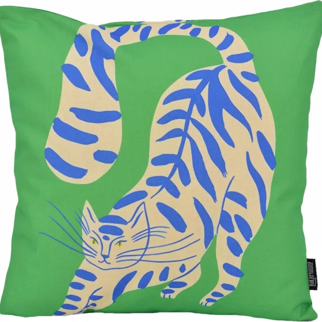 Gek op Kussens! Green Cat Kussenhoes | Katoen/Linnen | 45 x 45 cm groen