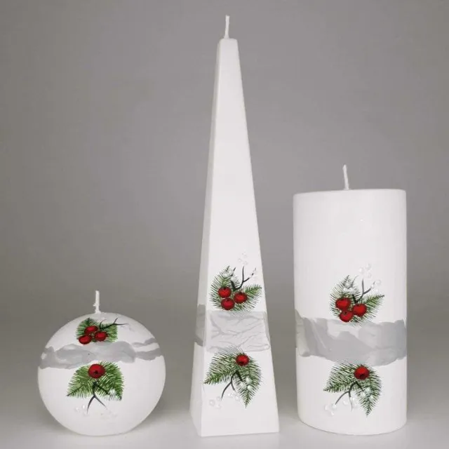 Jakelis Kaarsen - Set Handgeschilderd - hulst met besjes -kerst - kerstverlichting Wit / rood/ groen