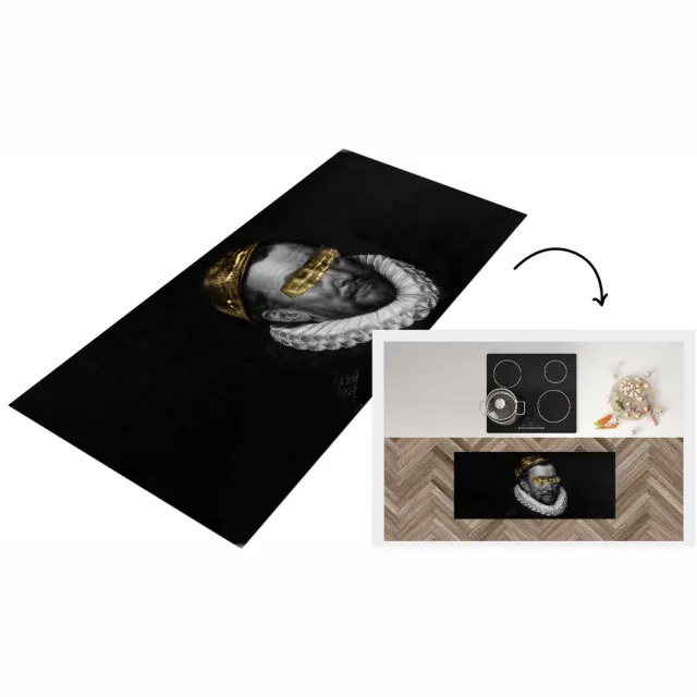 KitchenYeah Keukenloper - Loper keuken - Schilderij - Zwart - Wit - Goud - Keukenloper vinyl Multicolor