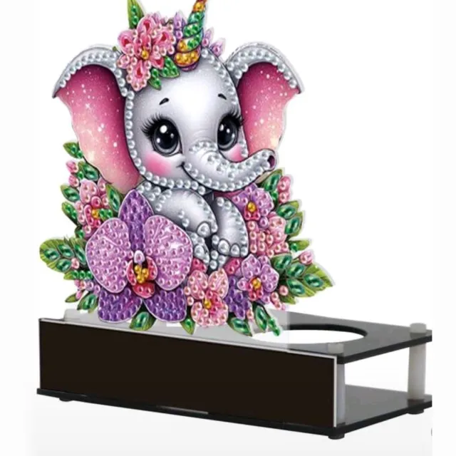 Dagros Kaarsenhouder- Olifant - Diamond painting Zwart