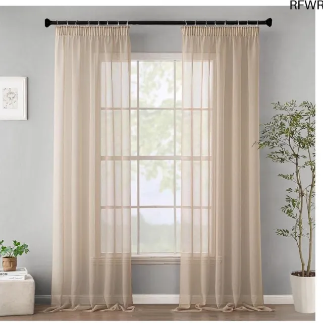 RFWR Transparante Vitrage Gordijnen Set van 2 voor Woonkamer en Slaapkamer - 140 x 245 cm - Beige