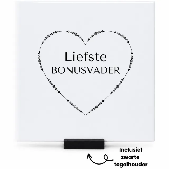 Hacebo liefste bonusvader tegeltje met tegelhouder - Papa - de liefste bonusvader - tegeltjes met tekst - vader cadeautjes - vaderdag - verjaardag - geschenk - kado - vader artikelen - spreuktegels - 15x15 CM Wit