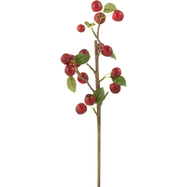 J-Line decoratie tak Bessen Dik - kunststof - rood/groen - small - 12 stuks