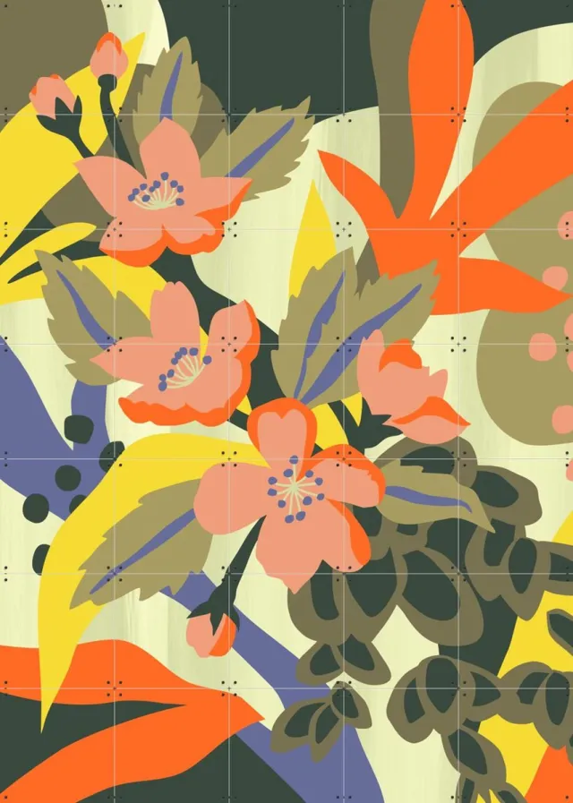 IXXI Flowers are Cool, Megan Gallagher - 100 x 140 cm - Grote wanddecoratie en posters - Speels, Illustraties, Fantasierijk, Kleurrijk, Woonkamer Roze