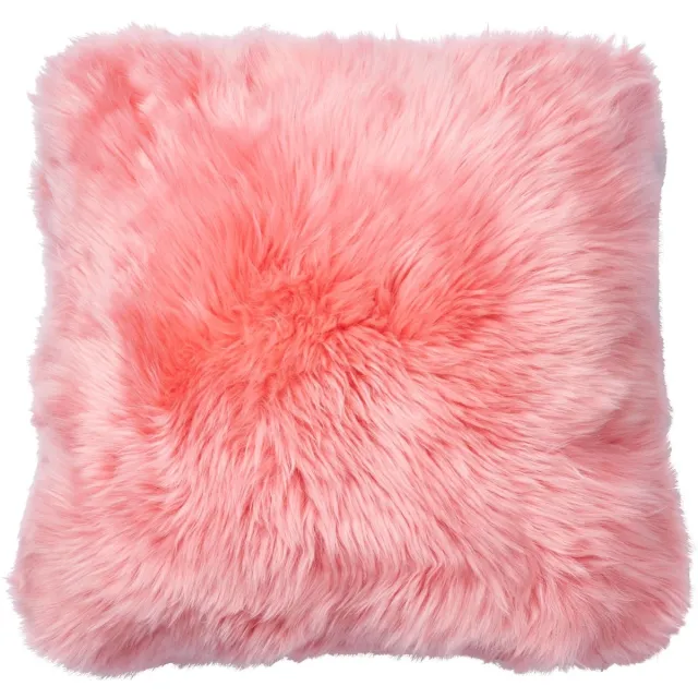 Sheepskin House Langharig Schapenvacht Kussen - Dubbelzijdig - Nieuw- Zeelandse - 45x45 cm Coral Pink