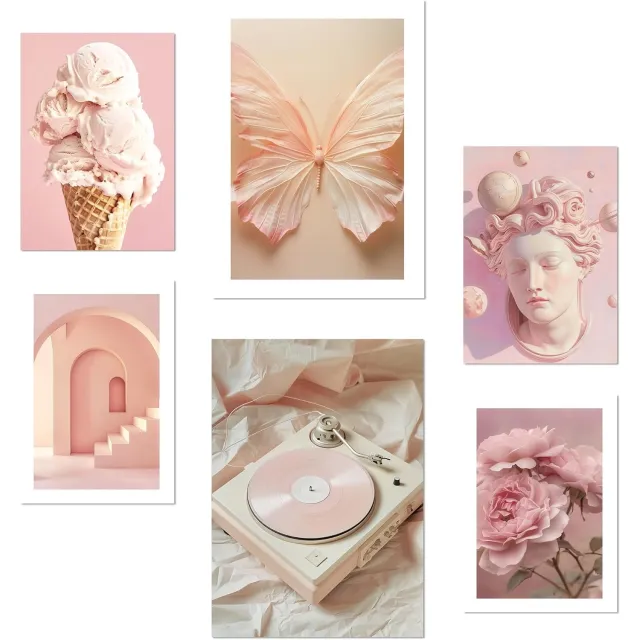 Nacnic Set van 6 A3 & A4 Roze Illustratie Posters - Wanddecoratie
