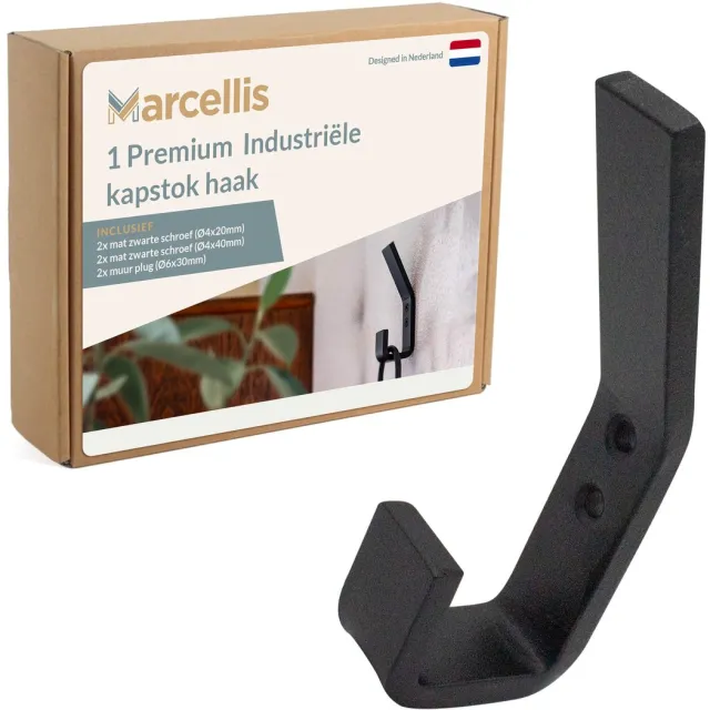Marcellis 1x Ophang haak - Industriële kapstokhaak - hoed jas haak - mat zwart - metaal - 11x4x2cm Mat zwart 1 haak los