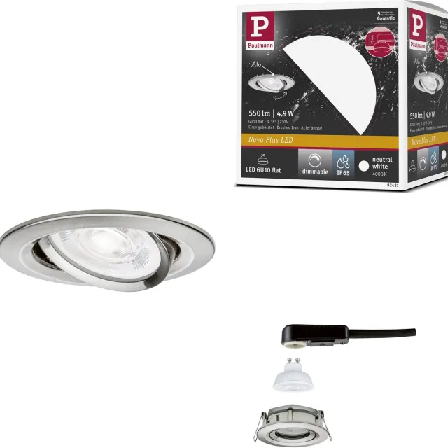Paulmann LED-inbouwlamp Nova Plus GU10 Flat IP65 93 mm 4,9W 550lm 230V dimbaar 4000K Staal geborsteld