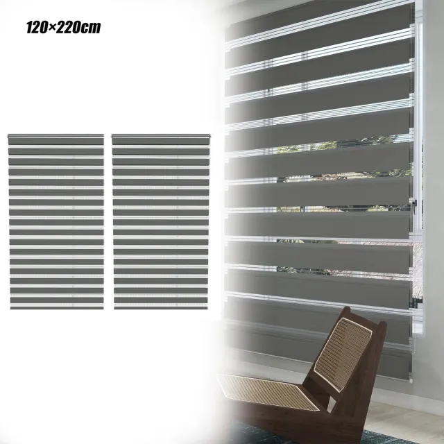 Aufun 2 Stuks Dubbele Verduisterende Rolgordijnen - Grijs 120x220cm - Clipmontage, Boren Niet Nodig, Eenvoudig Te installeren - Geschikt Voor Ramen En Balkondeuren