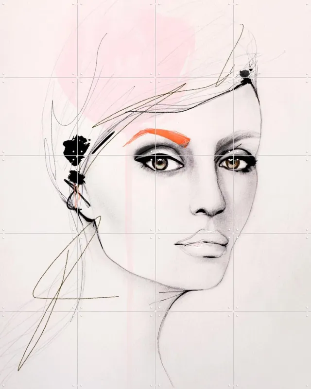 IXXI At the Time, Leigh Viner - 80 x 100 cm - Grote wanddecoratie en posters - Line art, Illustraties, Woonkamer, Slaapkamer, Portretten, Mode, Mensen Zwart / Pastel kleuren