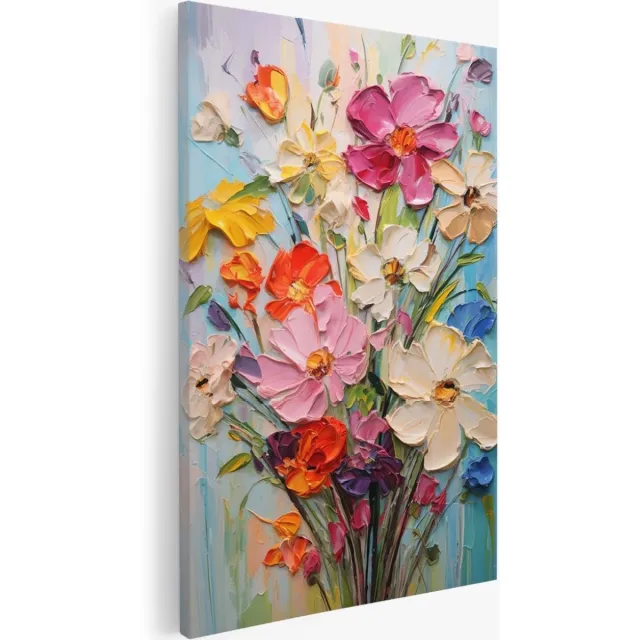 Saammp Canvas Schilderij - Kleurrijke bloemen - Abstract - 40x50 - Foto op canvas - Wanddecoratie - Muurdecoratie Woonkamer - Kantoor Decoratie Multicolor