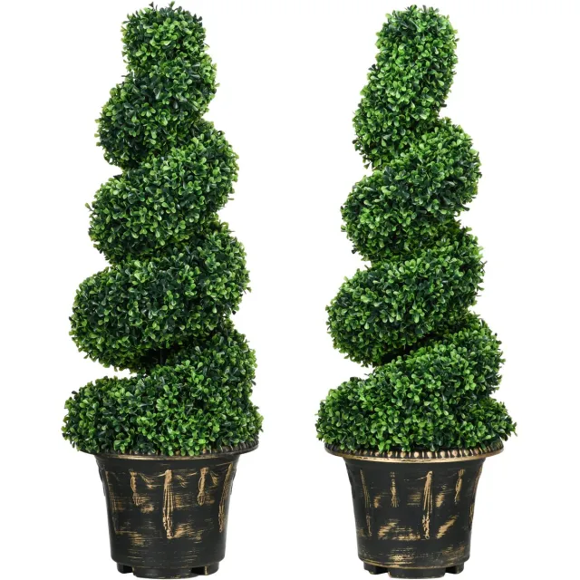 Homcom Kunstplant Buxus Spiraal Set 2 Stuks - In Pot - Groen Grün