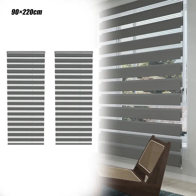 Aufun 2 Stuks Dubbele Verduisterende Rolgordijnen - Grijs 90x220cm - Clipmontage, Boren Niet Nodig, Eenvoudig Te installeren - Geschikt Voor Ramen En Balkondeuren