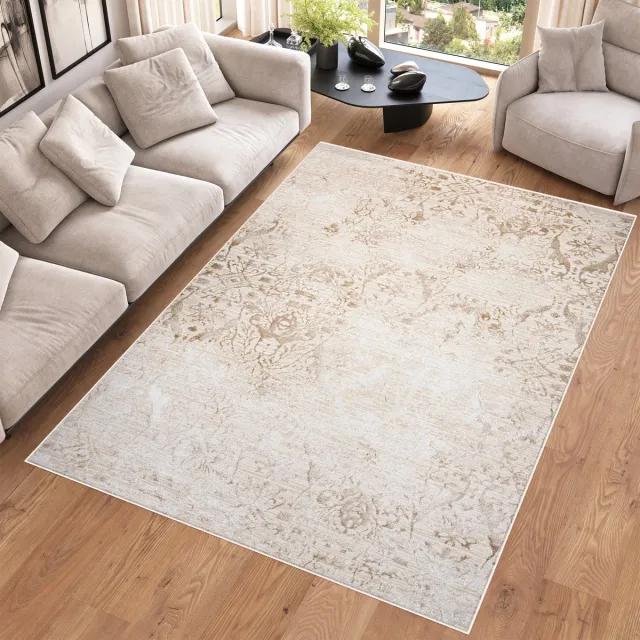 Tapiso Hera Vloerkleed Beige Creme Modern Stijvol Bloemen Tapijt