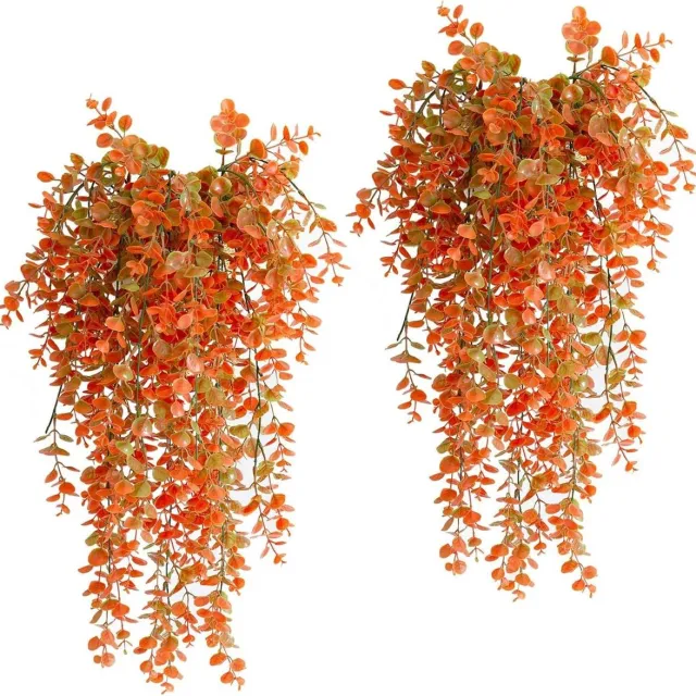 Cosensi Set van 2 kunstmatige hangplanten met faux eucalyptuswijnstok voor binnen en buiten - decoratieve nephangende manden voor huis, tuin en kantoor - muur- en terrasdecoratie Oranje