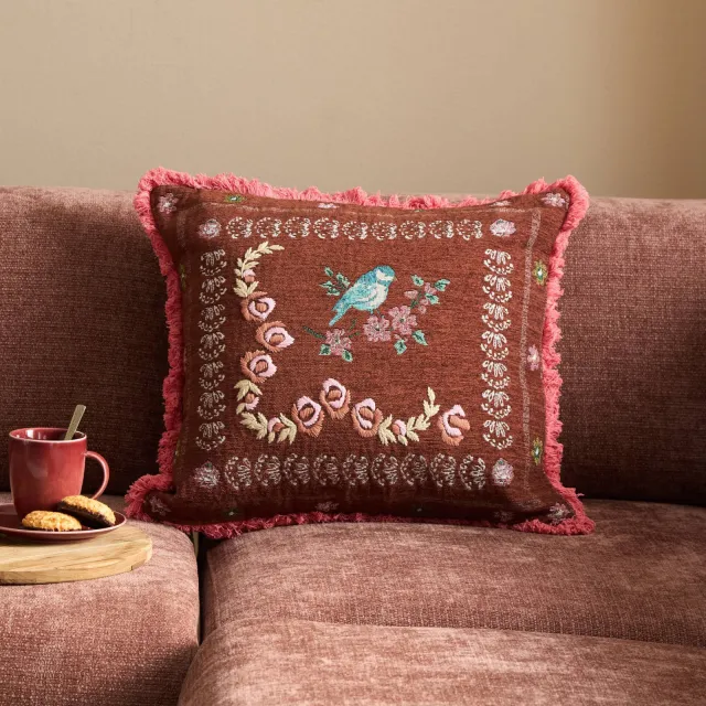 NOUS Living vierkante gebloemde sierkussenhoes Ryker 45x45 cm - bruin/roze/blauw