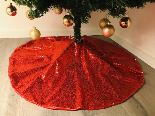 Gustiana Kerstboomrok – Kerstboomkleed met Rode Pailletten – Ø 100 cm rood