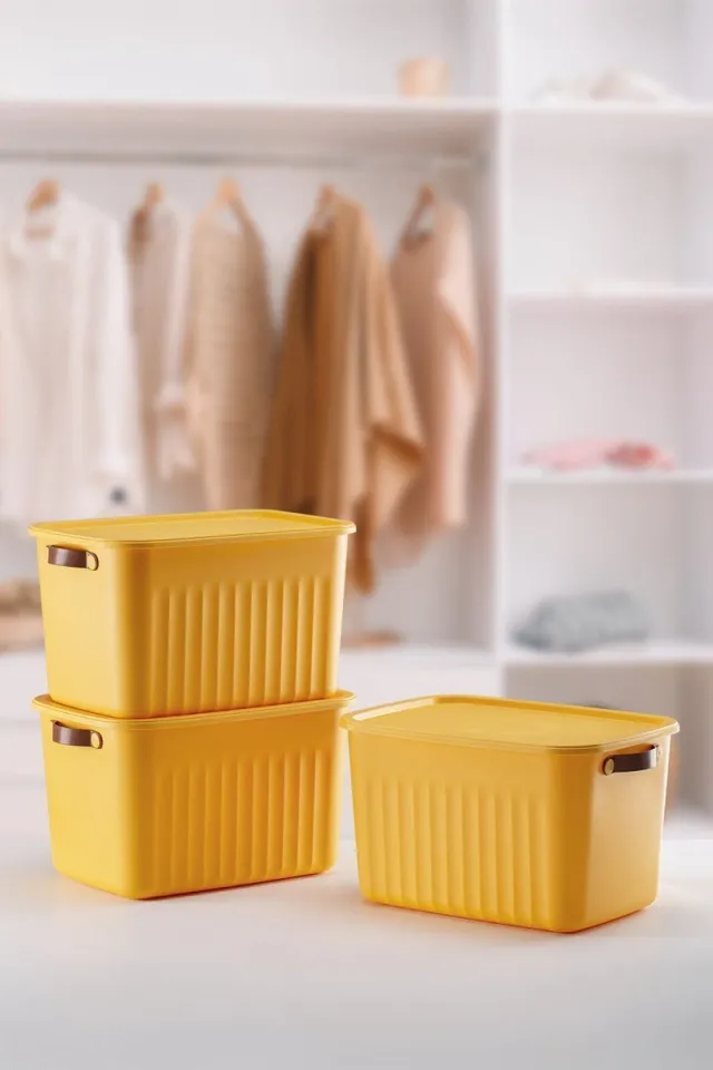 Tobeyz Opbergbox - Opbergdoos - Opbergmand - 15L BPA-vrije Kunststof Opbergbox met Deksel – Nestelbaar en Stapelbaar – Ideaal voor Badkamer, Keuken en Speelgoedopslag - Geel