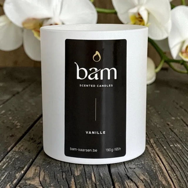 Bam Vanille Geurkaars – Vanille Kaars met Houten Wiek – Vegan Geurkaars van Zonnebloemwas – 60 Branduren – Handgemaakt in België wit