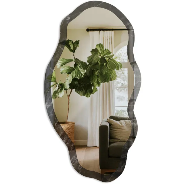 TULUP Marmerpatroon Spiegel - Zwart Strakke Rechthoekige Spiegel - Organische Spiegel - Woonkamer, Kantoor, Slaapkamer - Klassiek - 45x90 cm - Totale afmeting 52x97 cm Marmerpatroon, Zwart