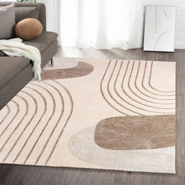 flycarpets Evora Japandi Vloerkleed Beige / Crème – Laagpolig Tapijt Woonkamer – 120x160 cm